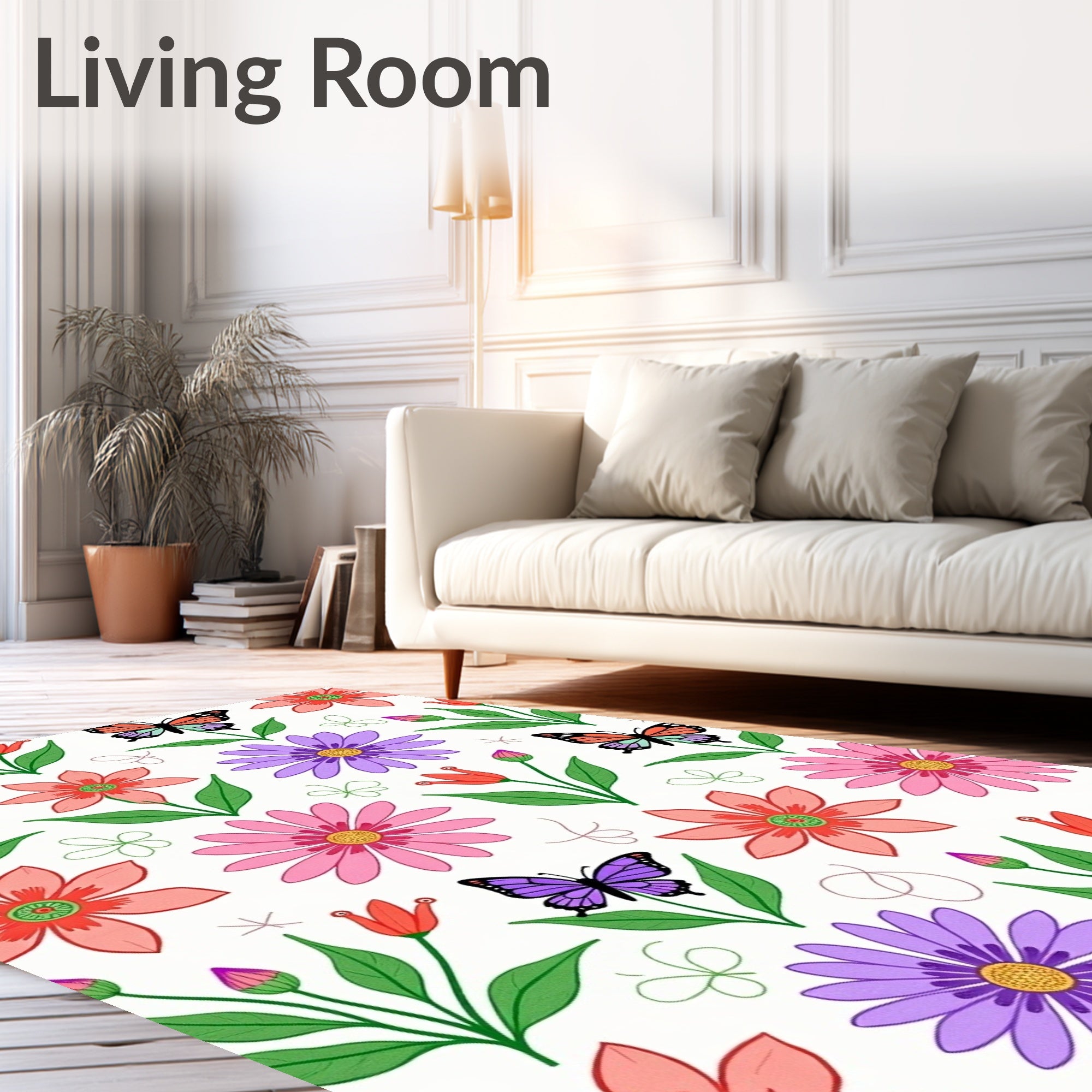 Whimsical Garden Butterflies And Blooms Rug