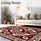 Crimson Cream Orchid Arabesque Border Rug