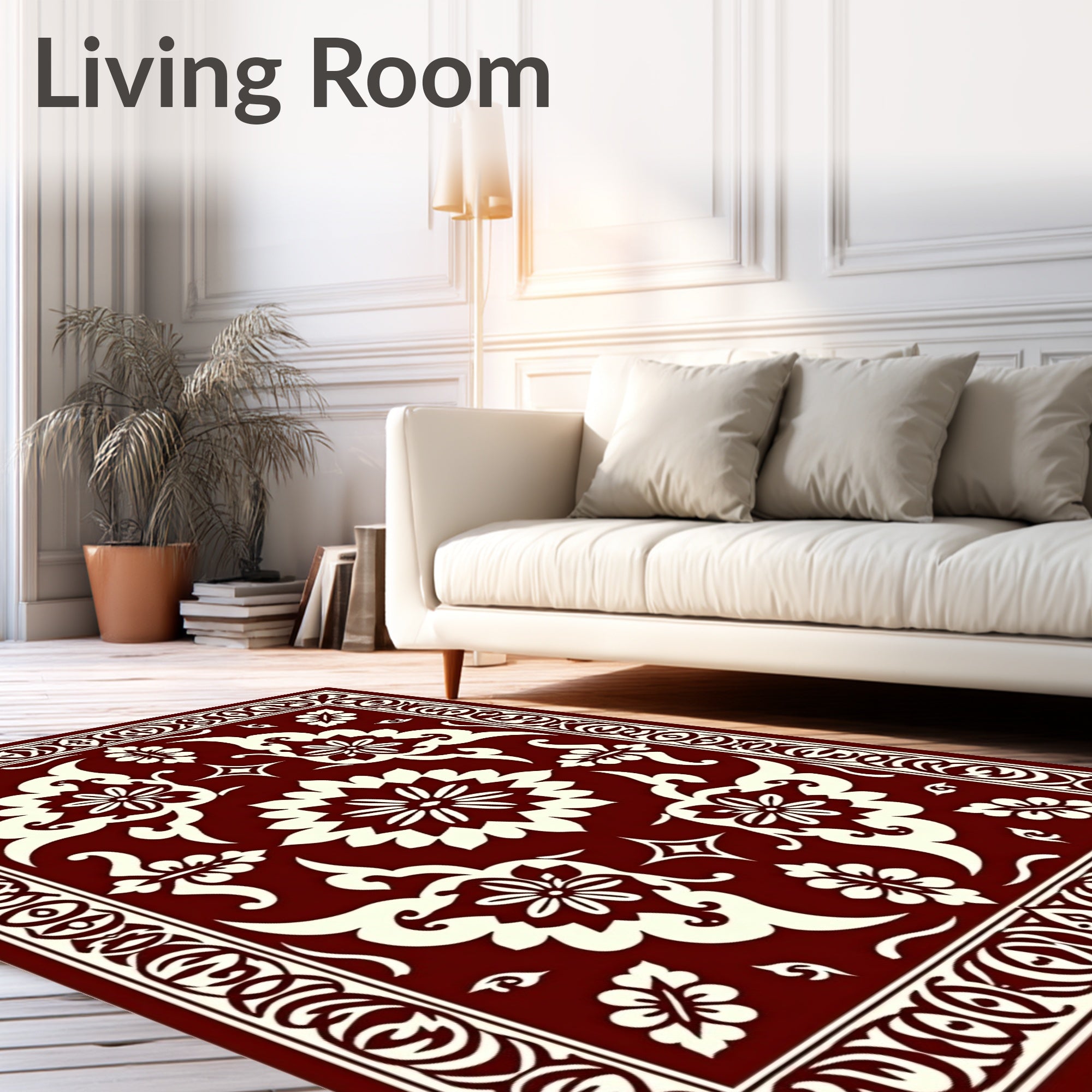 Crimson Cream Orchid Arabesque Border Rug