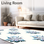 Cool Blue Feathered Starburst Medallion Rug