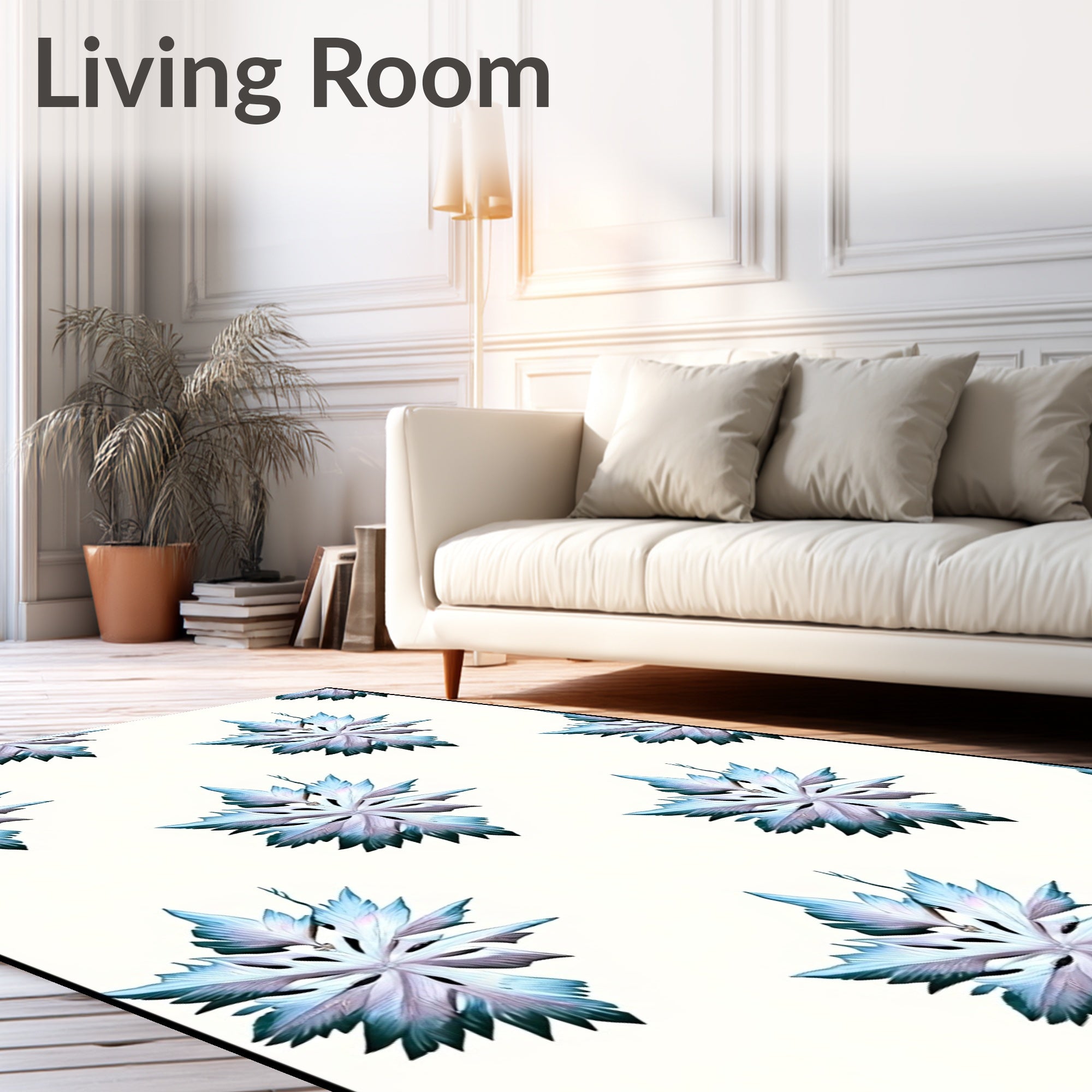 Cool Blue Feathered Starburst Medallion Rug