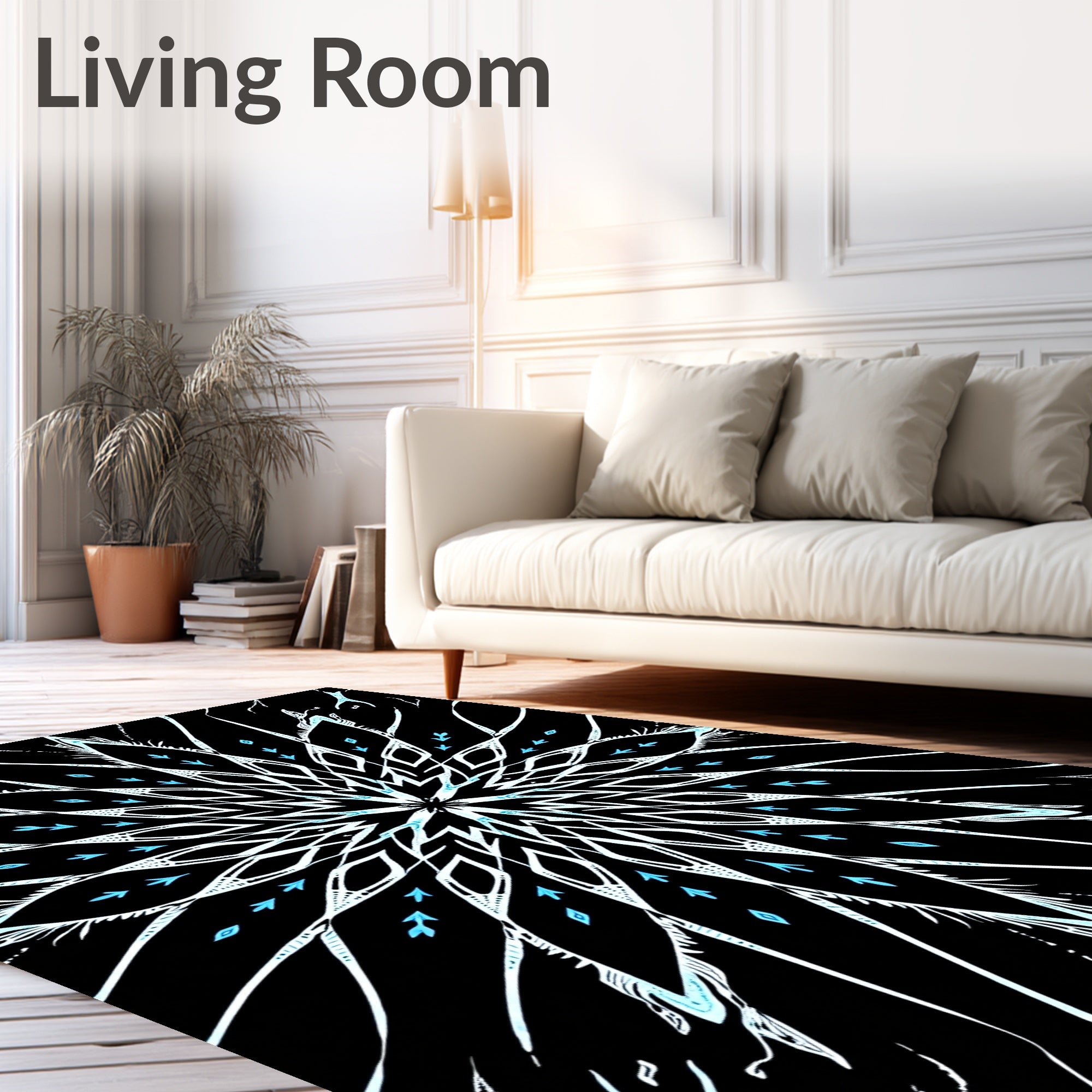 Black White Ice Snowflake Mandala Rug