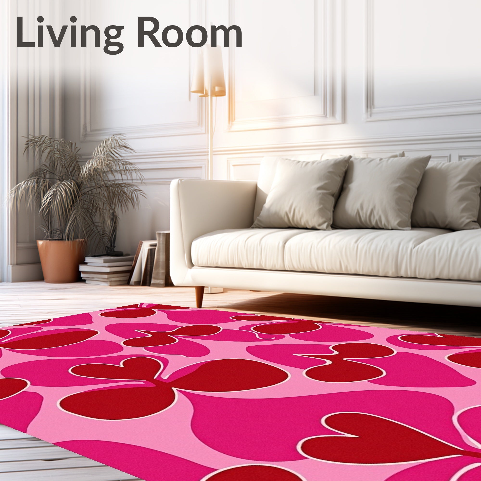 Vibrant Pink Hearts Floral Abstract Rug