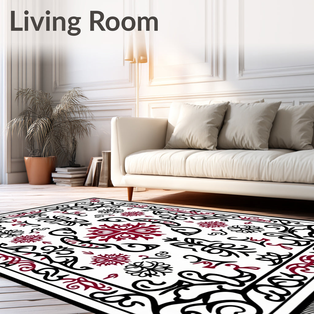 Black Red Scrollwork Vintage Medallion Rug