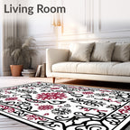 Black Red Scrollwork Vintage Medallion Rug