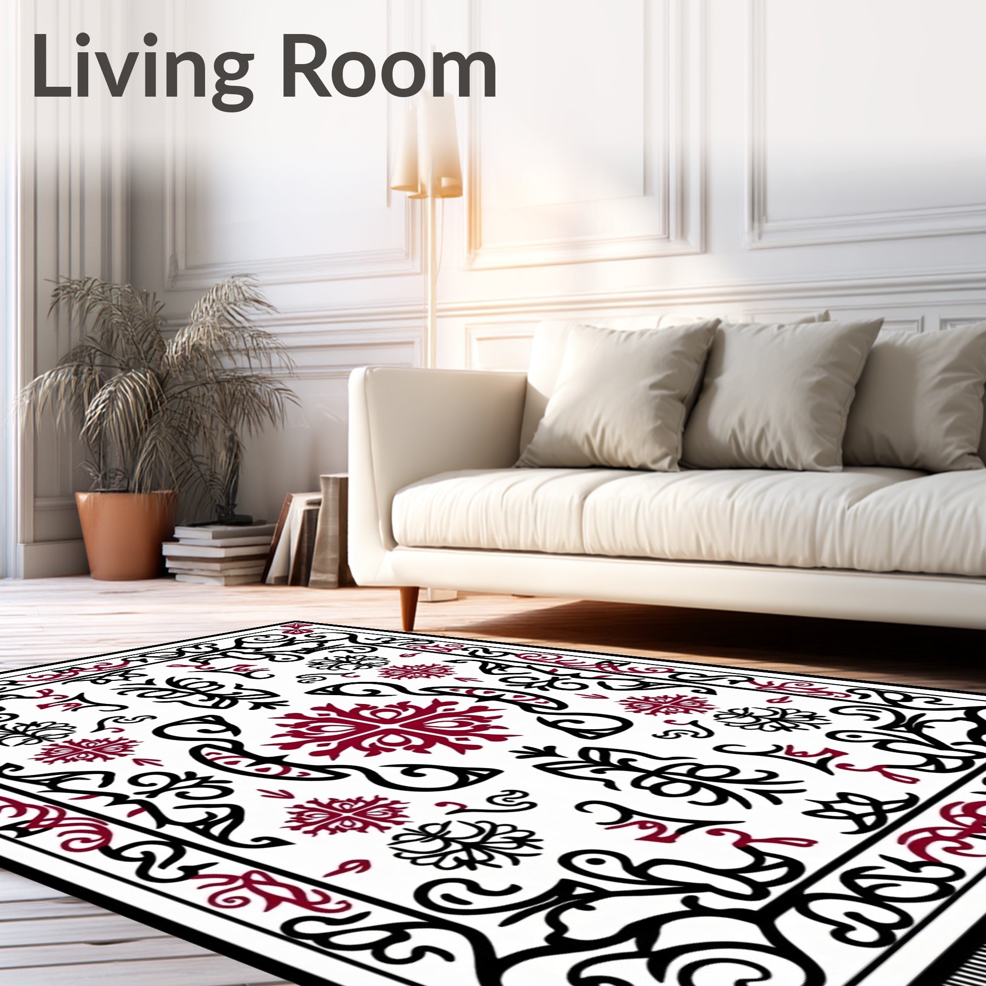 Black Red Scrollwork Vintage Medallion Rug