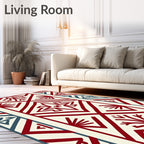 Crimson Teal Diamond Geometric Folk Art Rug