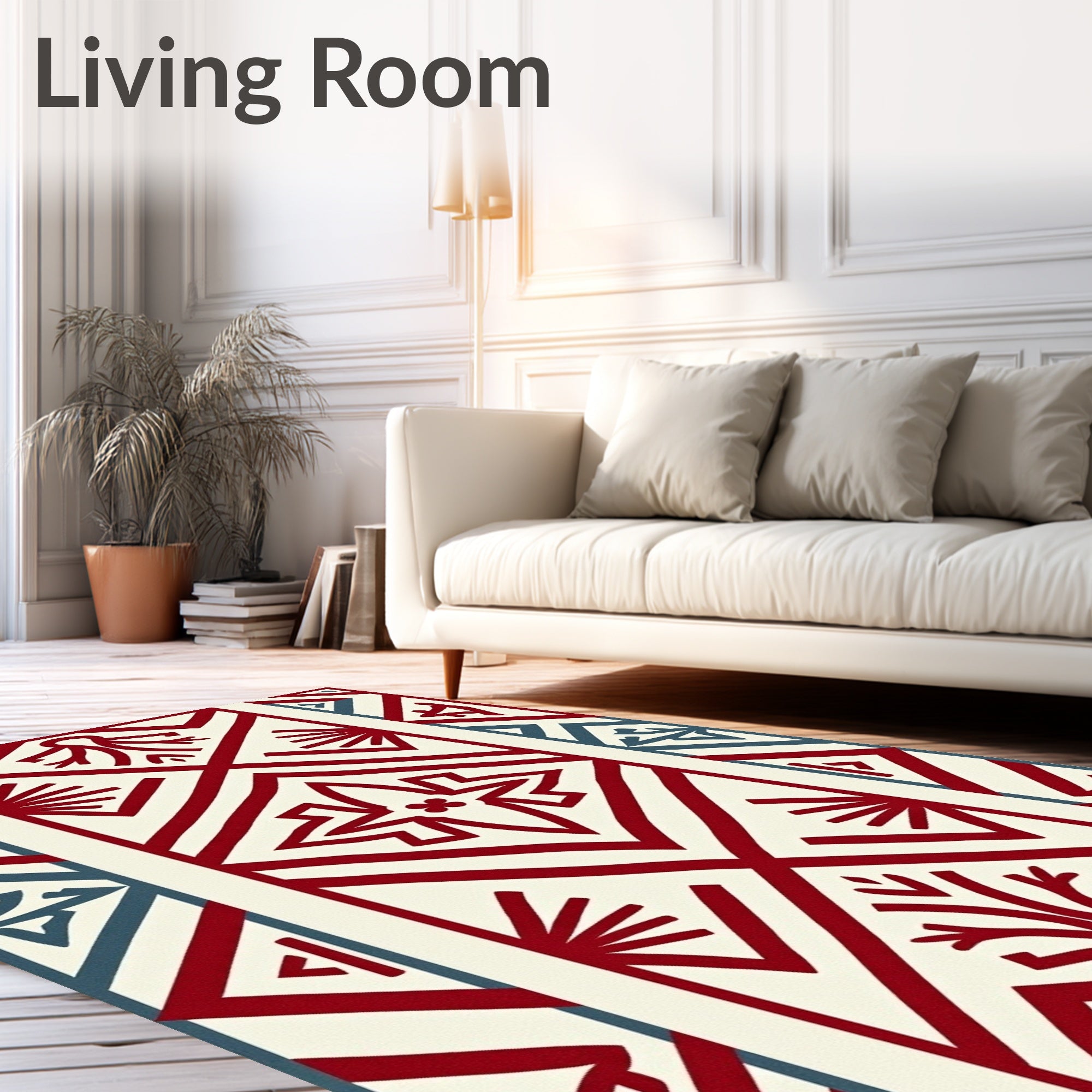 Crimson Teal Diamond Geometric Folk Art Rug
