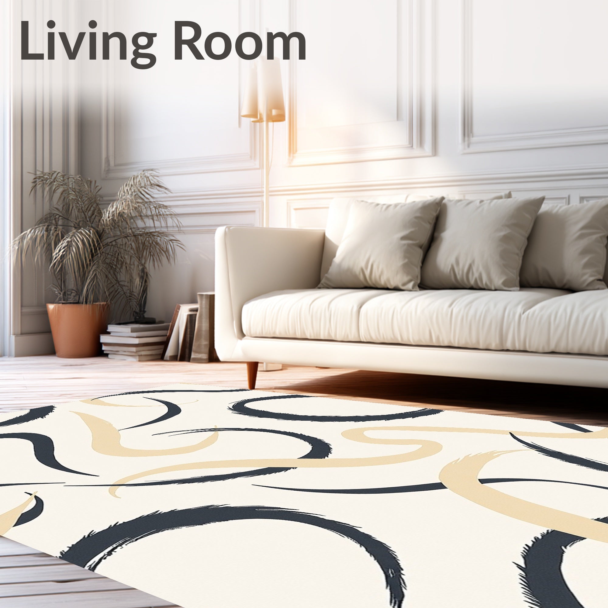 Minimalist Brushstroke Swirls Cream Rug