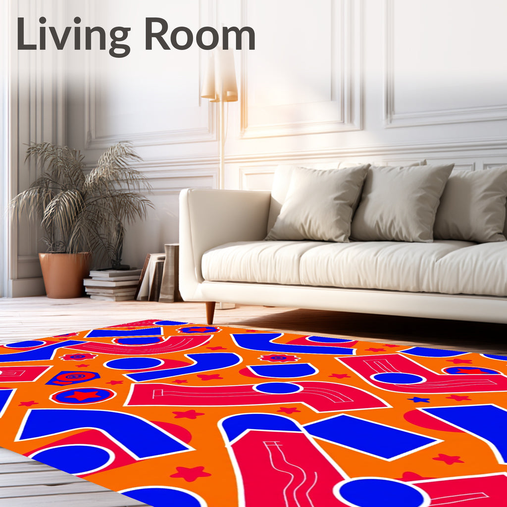 Retro Orange Blue Red Abstract Shapes Rug