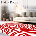 Crimson White Swirl Abstract Rug