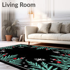 Festive Pine Sprig Red Berry Accents Rug
