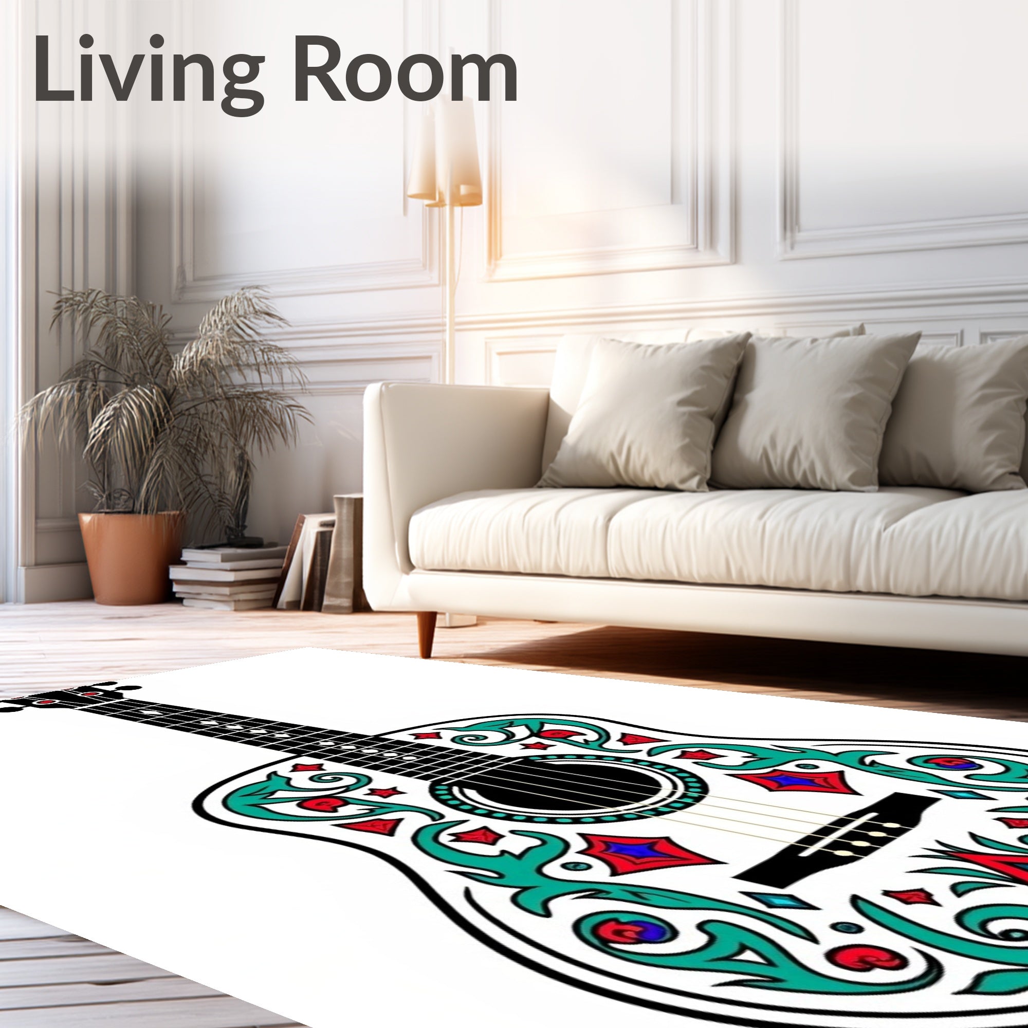 Whimsical Teal Red Diamond Guitar Rug