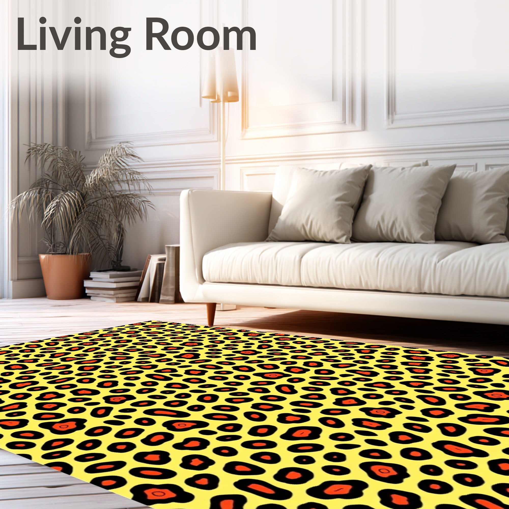 Vibrant Yellow Orange Leopard Spots Rug