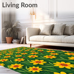 Sunny Yellow Floral Field Grass Rug