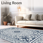 Deep Blue Floral Medallion Swirl Rug