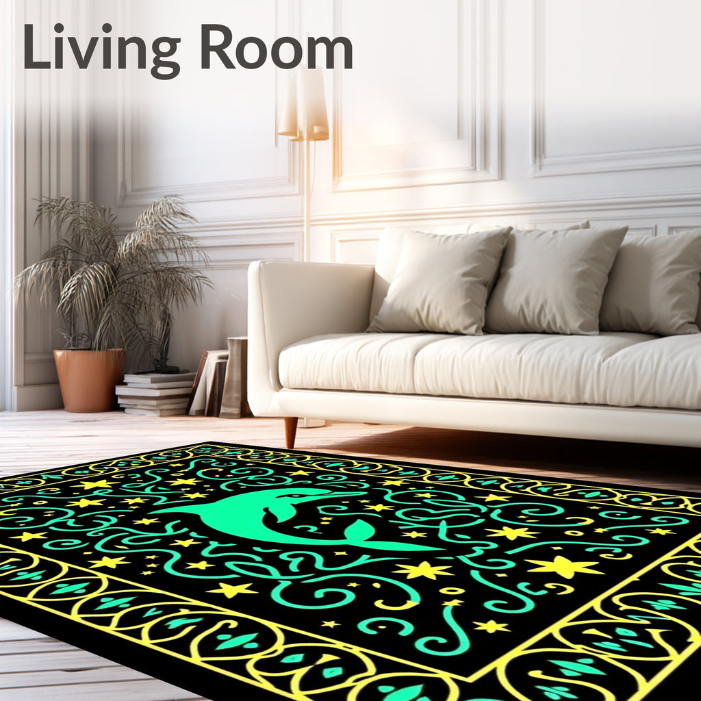 Aqua Dolphin Swirling Starburst Border Rug