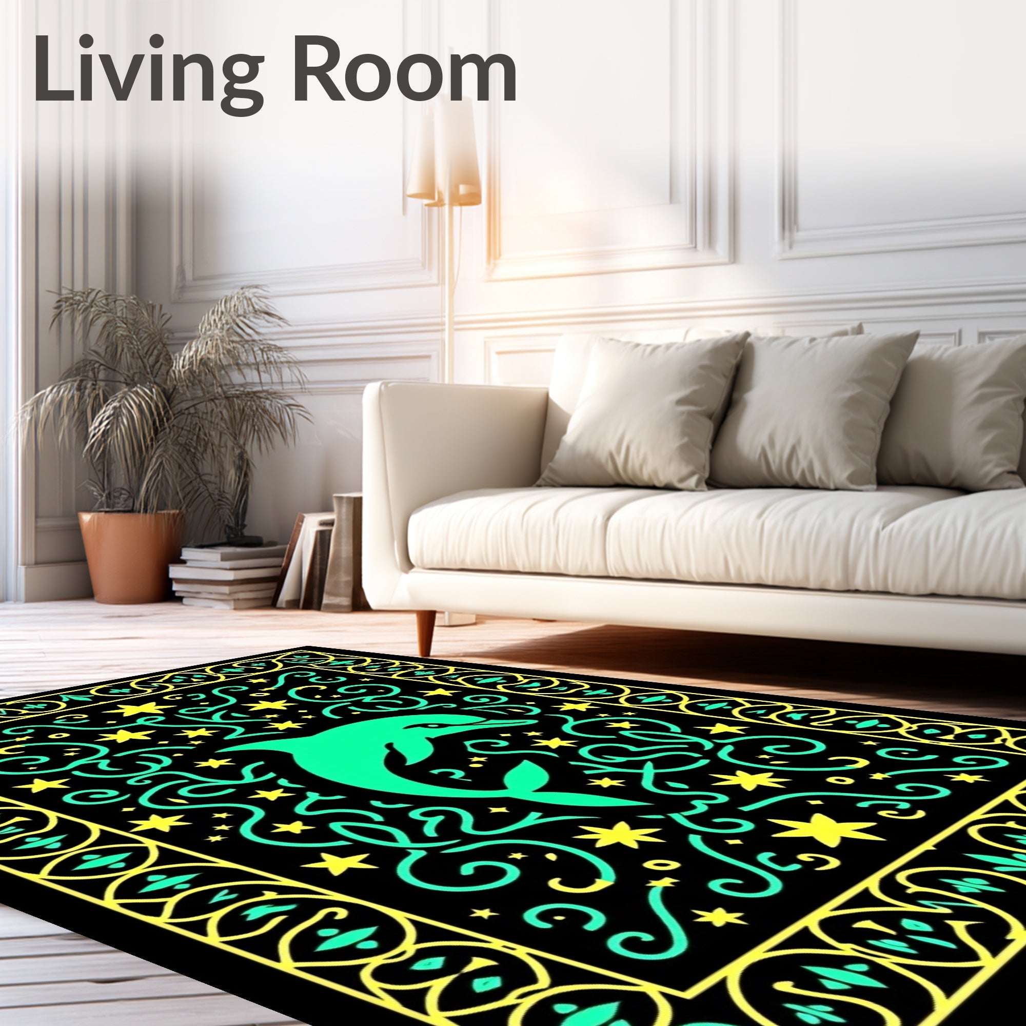 Aqua Dolphin Swirling Starburst Border Rug