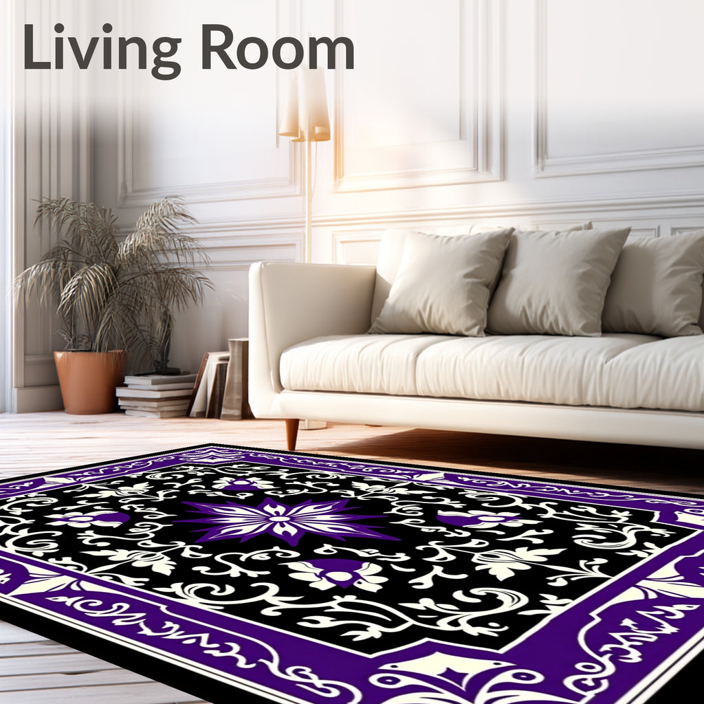 Ornate Purple and Cream Floral Medallion Rug