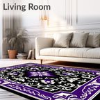 Ornate Purple and Cream Floral Medallion Rug