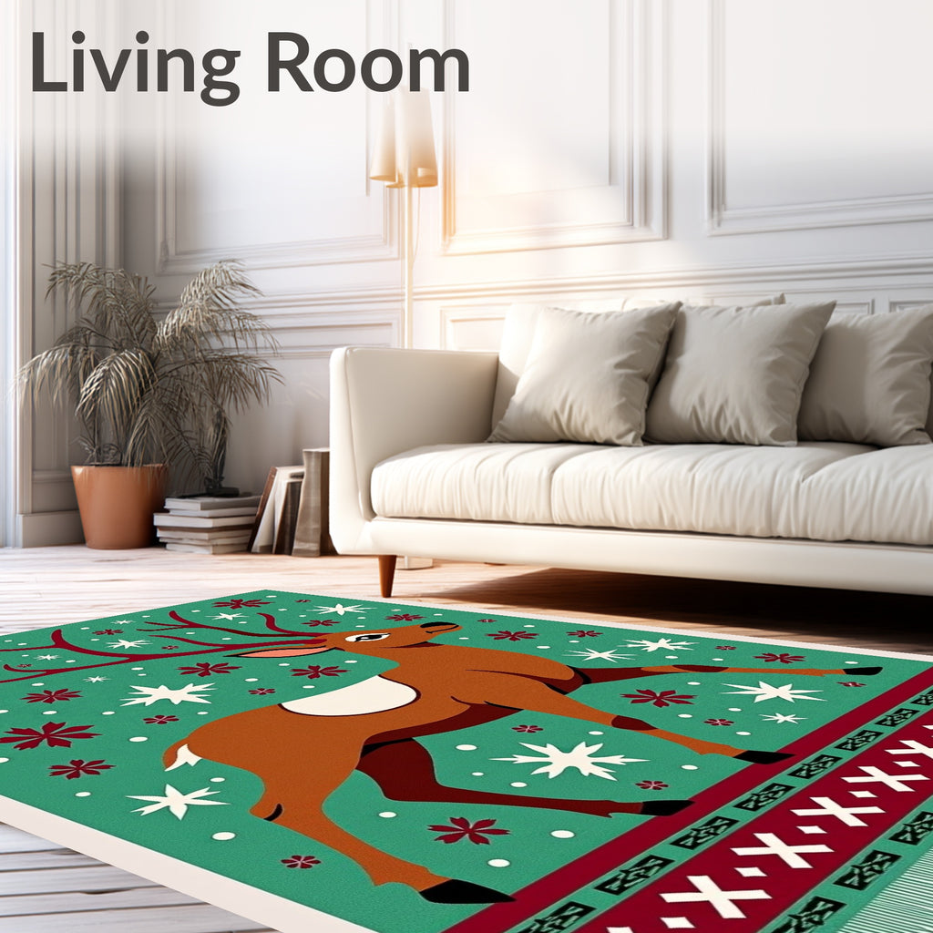 Christmas Reindeer Snowflakes Festive Border Rug