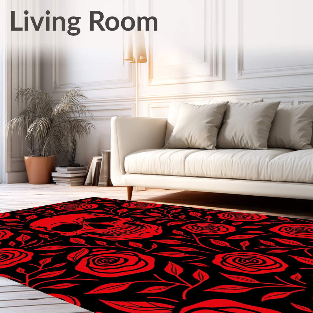 Dark Red Skull Rose Garden Rug
