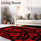 Dark Red Skull Rose Garden Rug