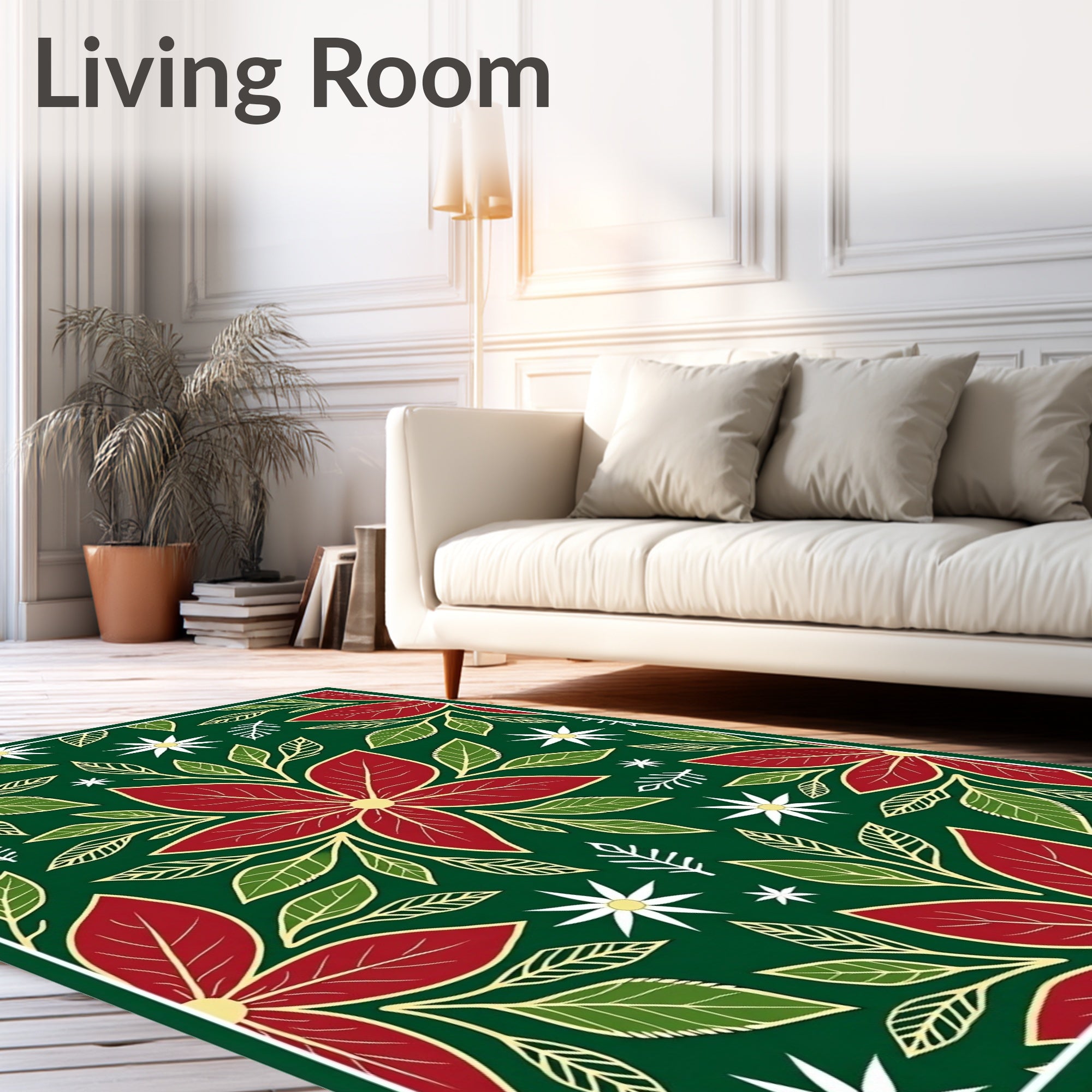Christmas Poinsettia Garland Botanical Rug