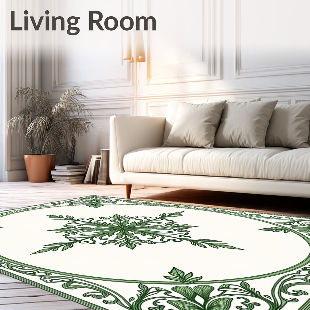 Emerald green botanical medallion framed Rug