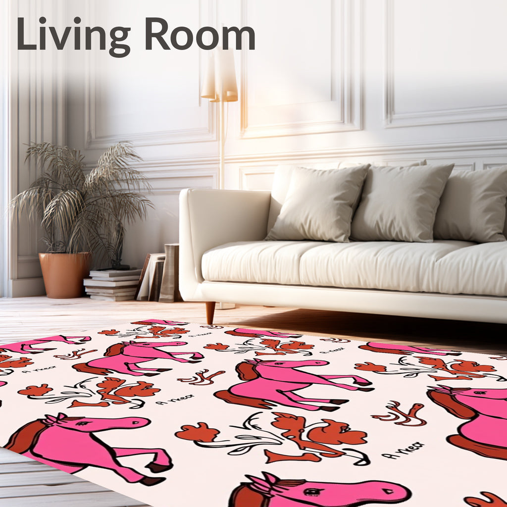 Pink Horse Floral Motif Rug