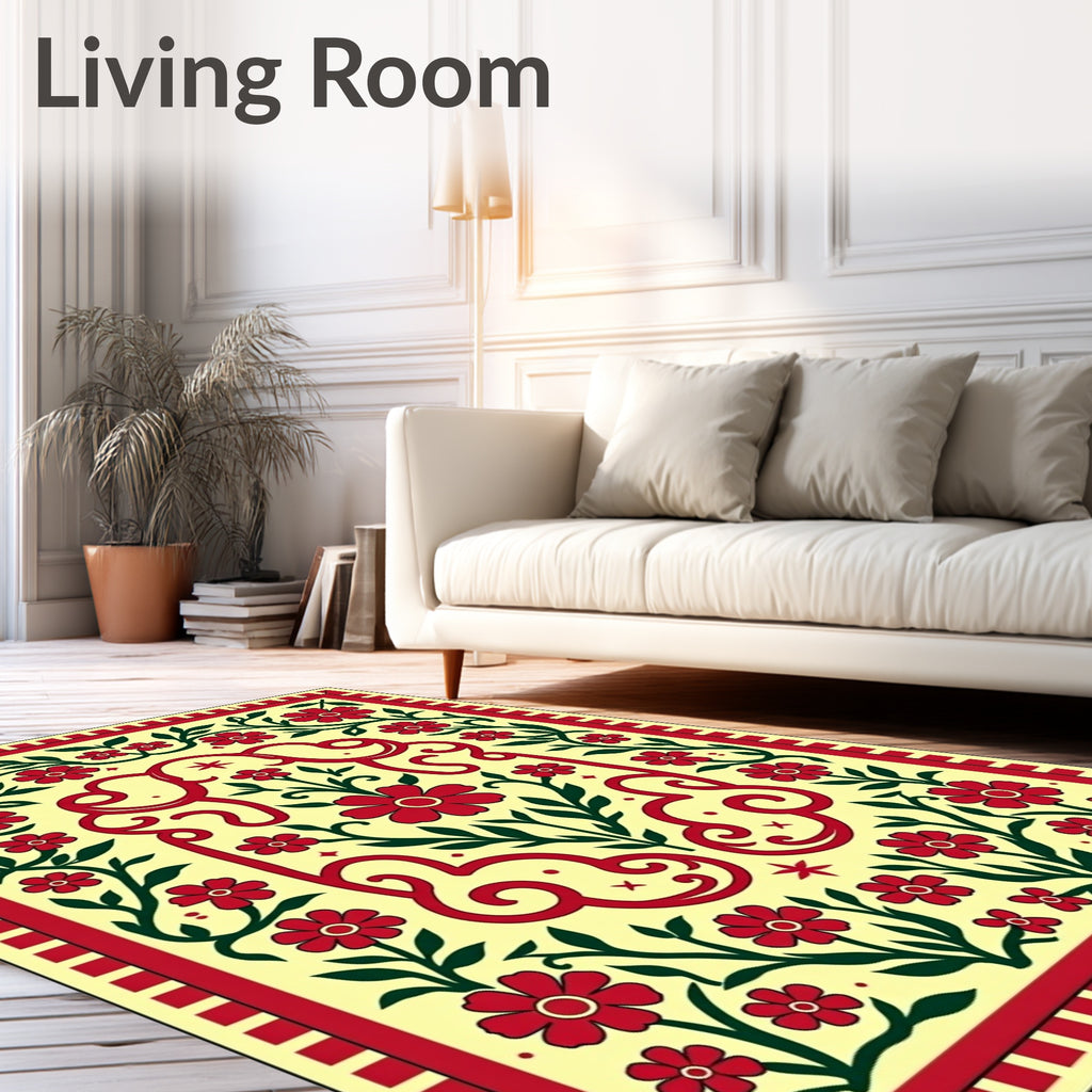 Crimson Blossoms In Greenery Lace Rug