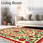 Crimson Blossoms In Greenery Lace Rug