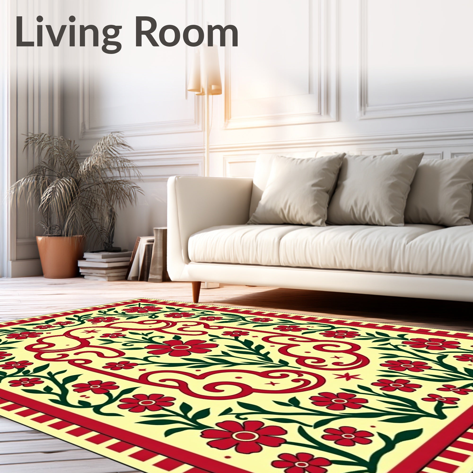 Crimson Blossoms In Greenery Lace Rug