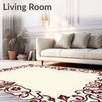 Rich Burgundy Floral Scroll Border Rug
