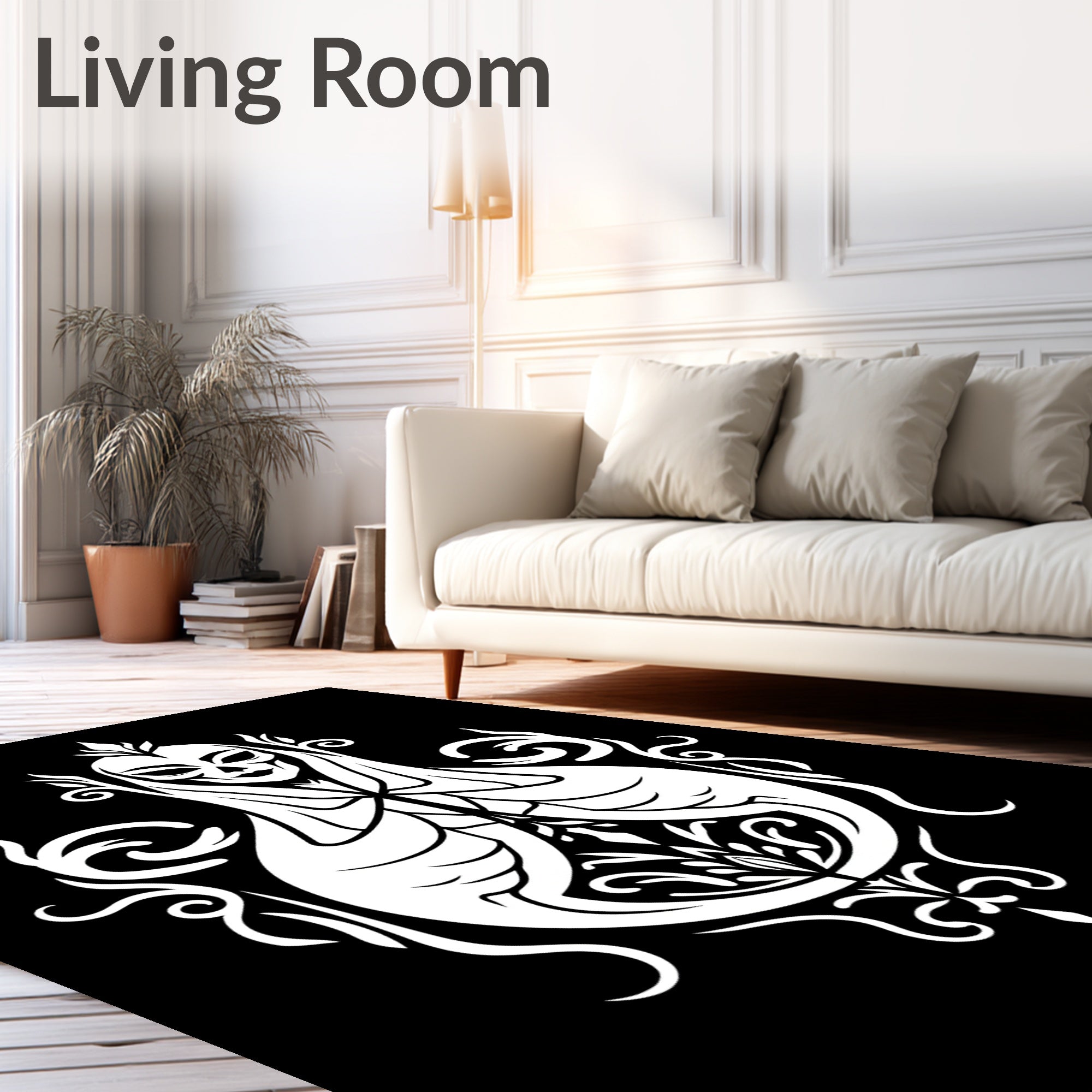 Monochromatic Gothic Skull Mask Adornment Rug