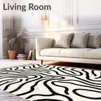 Abstract Cream Black Wavy Lines Rug