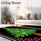 Festive Green Christmas Tree Floral Border Rug