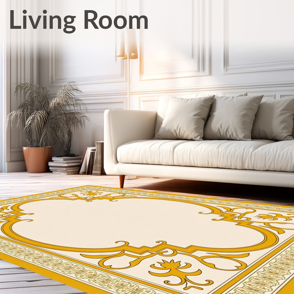 Golden Ochre Scrollwork Arch Rug