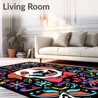 Joyful Dog With Floral Surroundings Rug