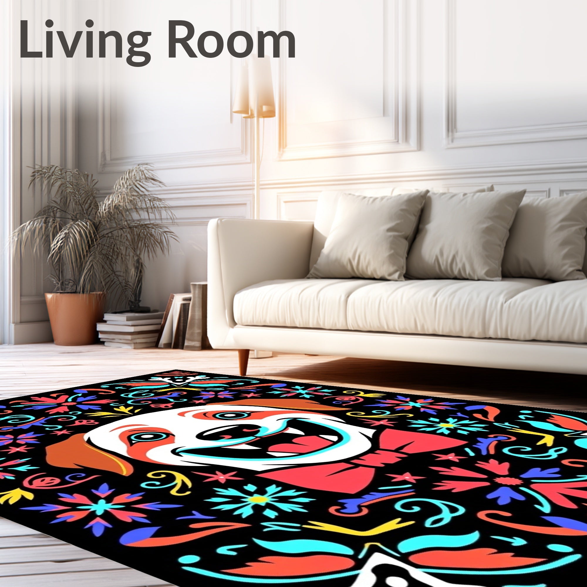 Joyful Dog With Floral Surroundings Rug