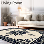 Deep Blue Floral Medallion Border Tile Rug