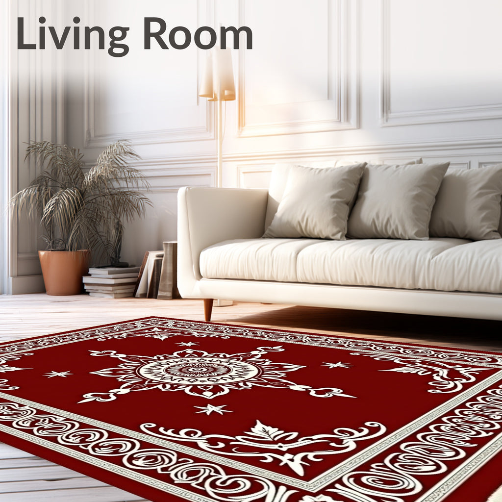 Crimson Medallion Border Swirl Rug
