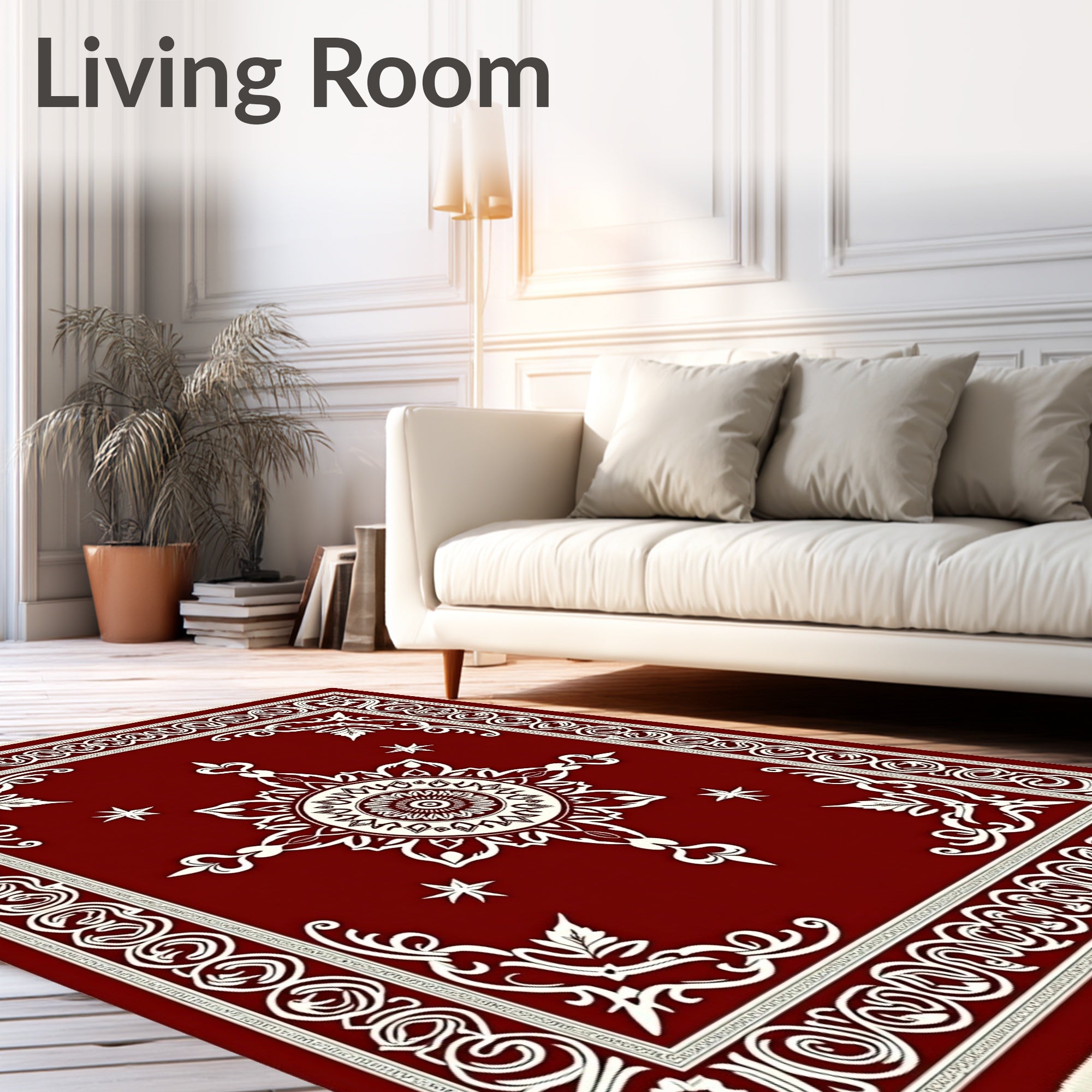 Crimson Medallion Border Swirl Rug