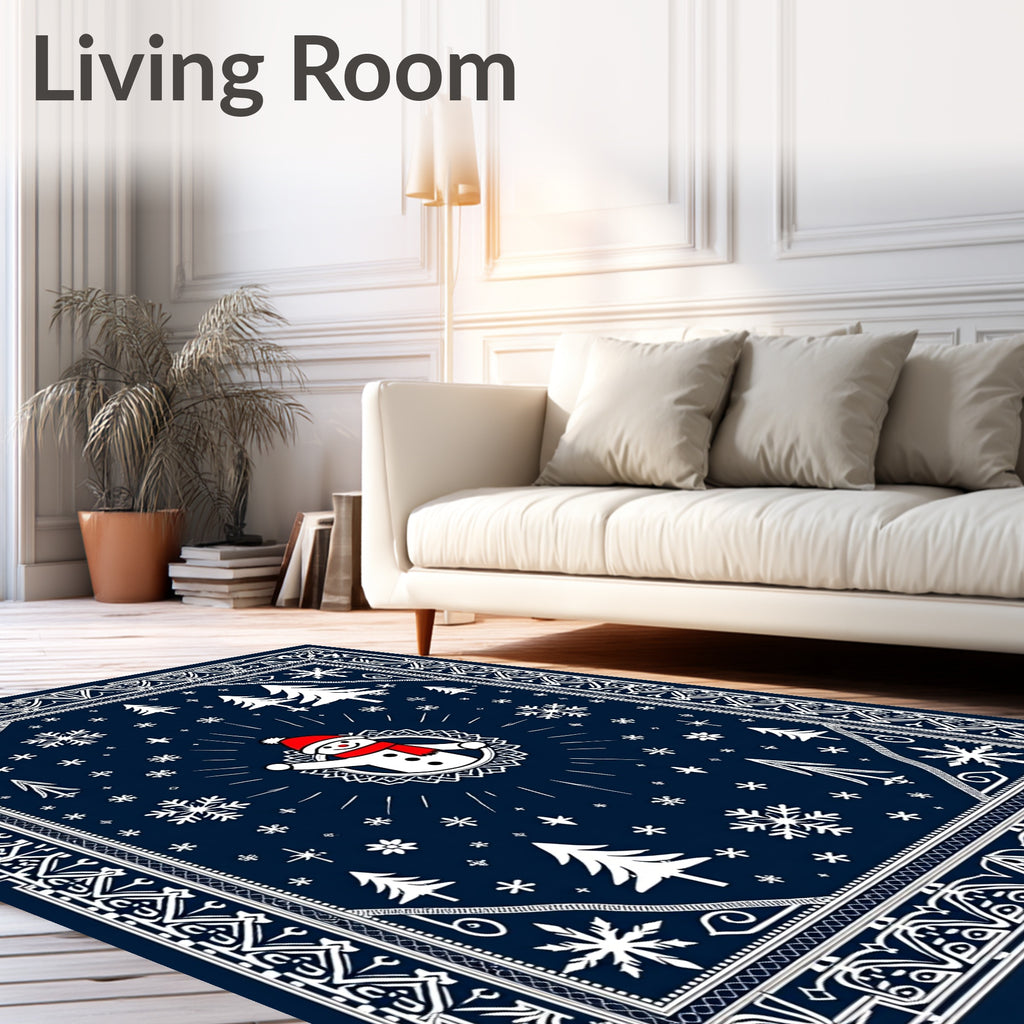 Festive Blue Snowman Winter Forest Rug
