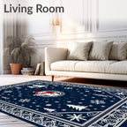 Festive Blue Snowman Winter Forest Rug