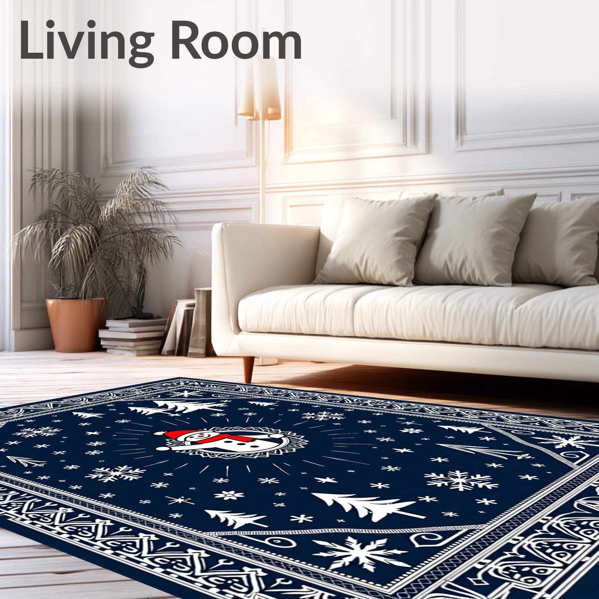 Festive Blue Snowman Winter Forest Rug