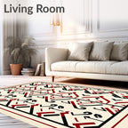 Art Deco Cream Black Red Geometric Rug