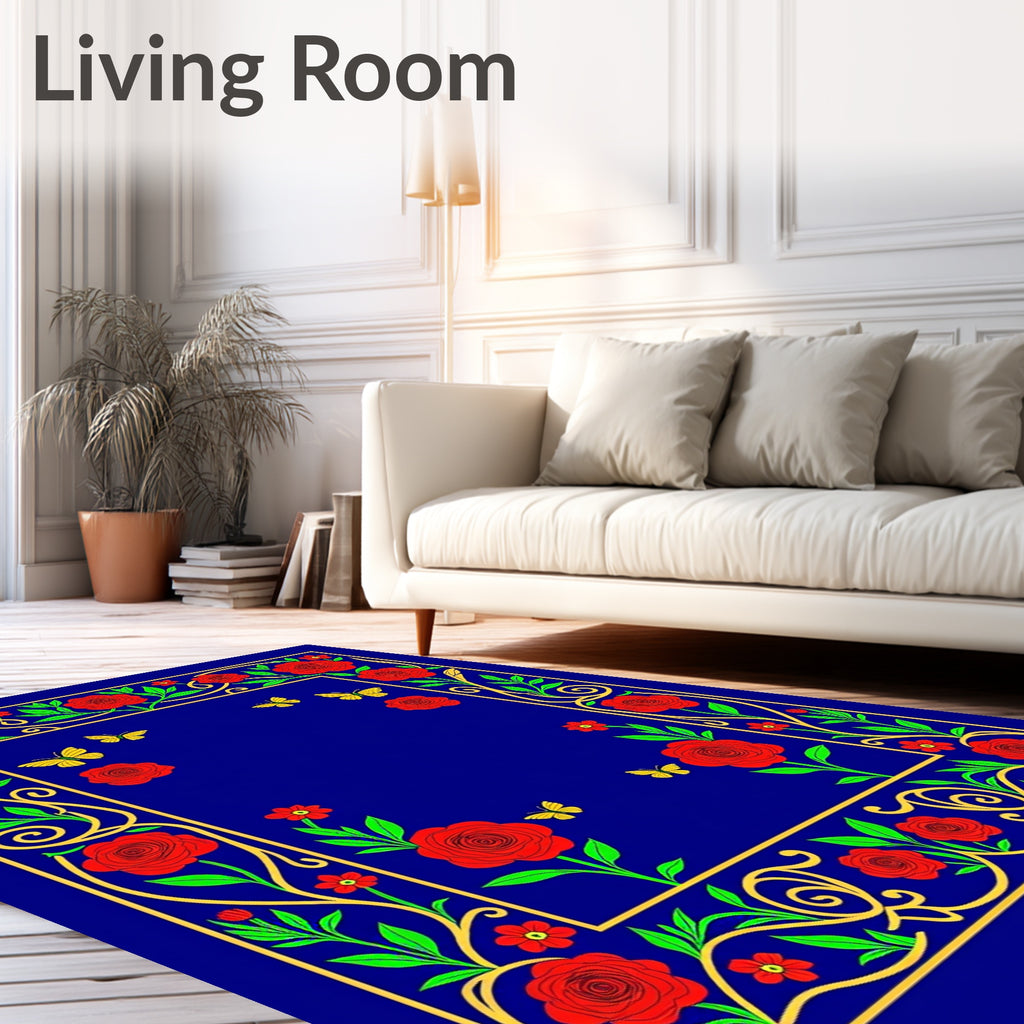 Vibrant Red Rose Butterfly Garden Rug