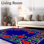Vibrant Red Rose Butterfly Garden Rug