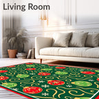 Christmas Ornaments Green Red Swirls Rug